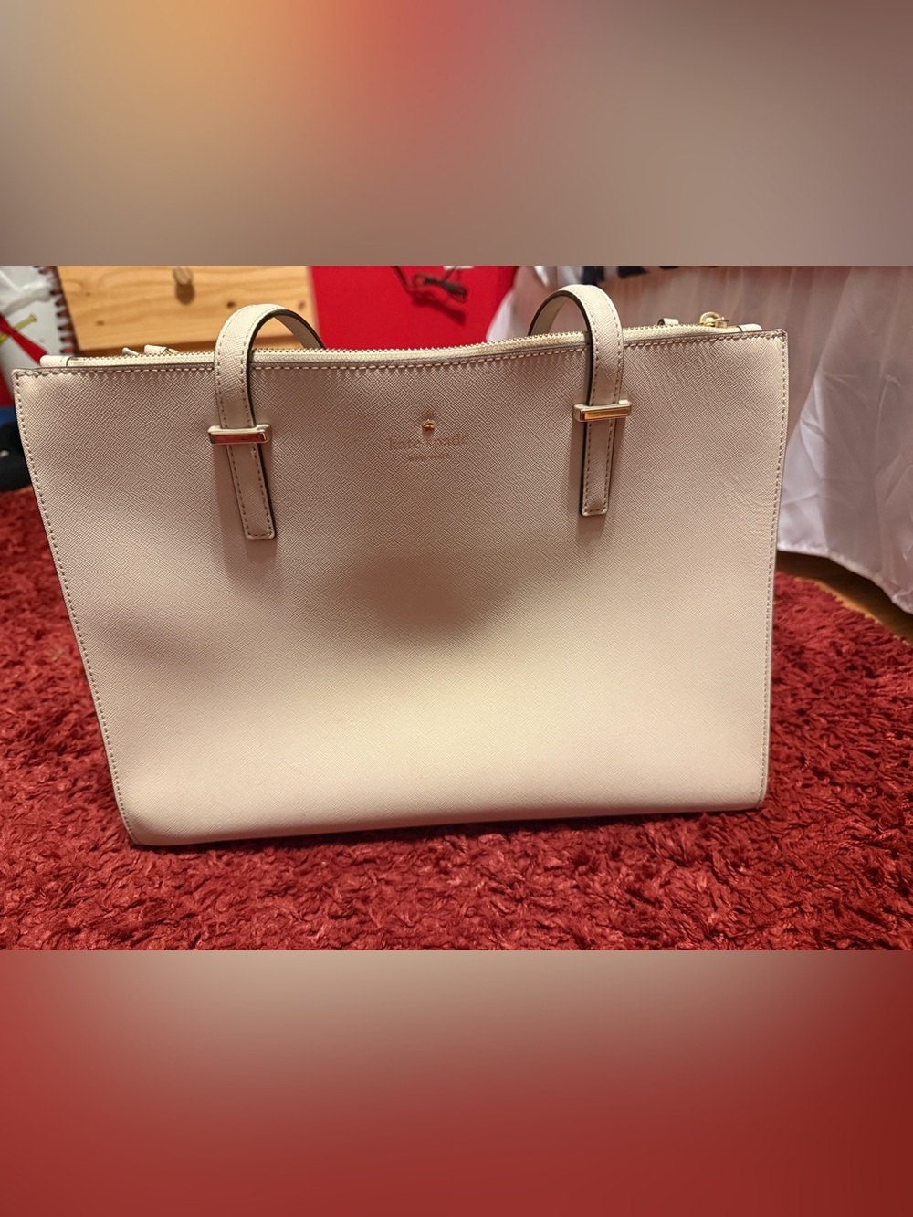kate spade Cream Saffiano Leather Tote with Gold Hardware